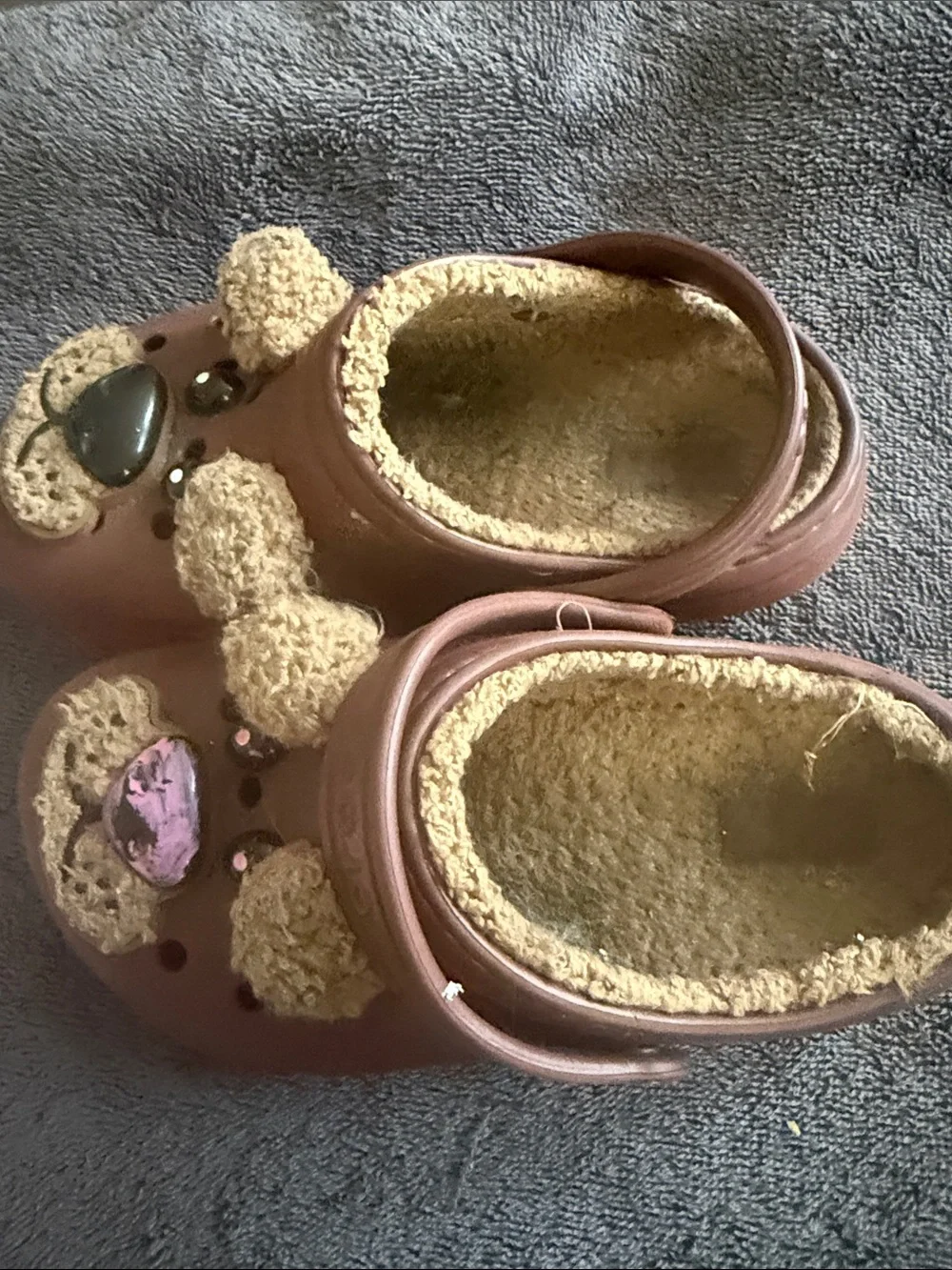 CROCS Kids Brown Bear Lined Clogs with Pink Accent